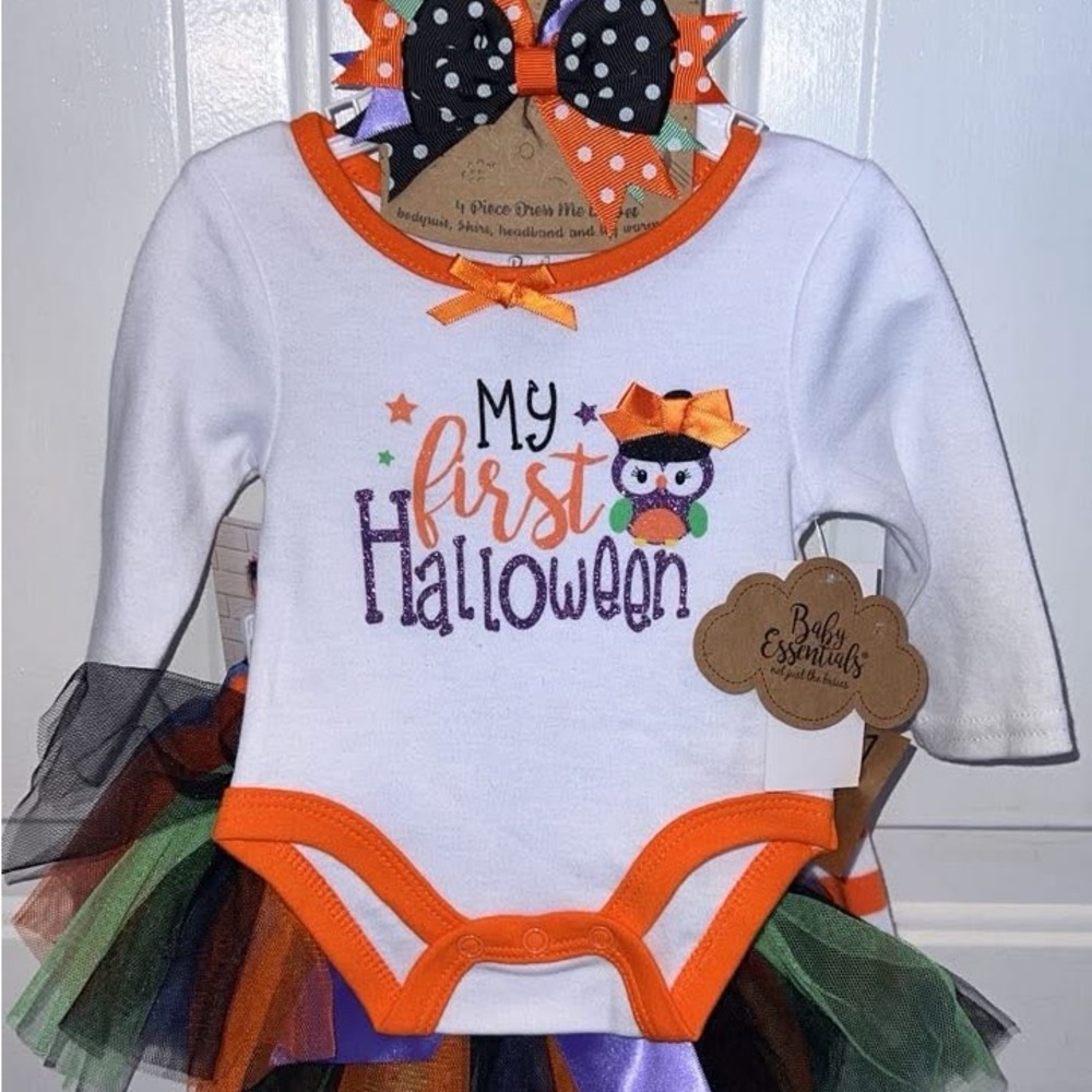 Baby Essentials Halloween Bodysuit with Tutu - White, Orange, and Purple